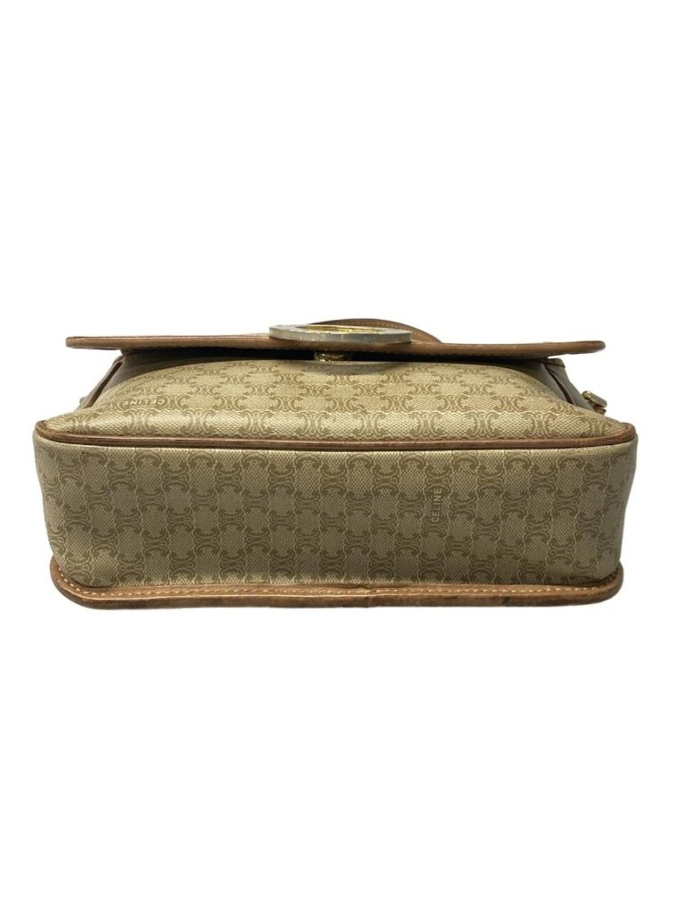 Celine Shoulder Bag Circle Logo Macadam Pattern Khaki Ivory Light Brown Leather - Picture 5 of 11